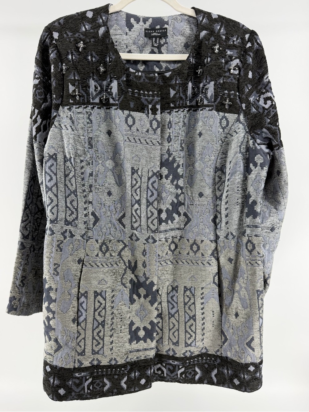 Susan Graver Artisan Embellished Snap Close Tapestry Overcoat Jacket, Women's 16
